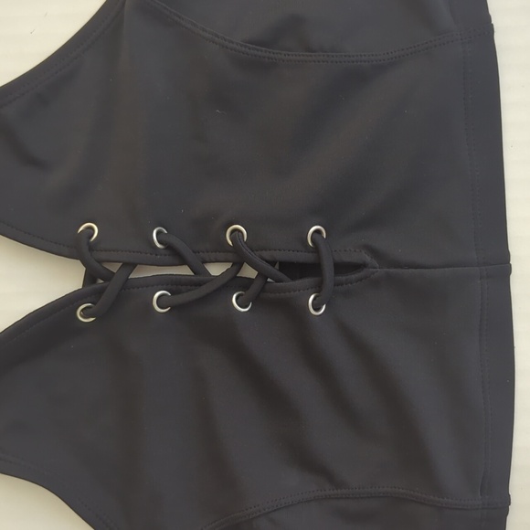 Old Navy Laced Up High Neck Swim Top Large Ebony - Picture 6 of 11